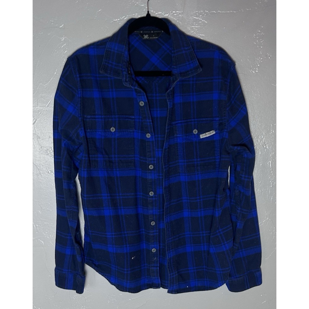 Vortex Men's Large Blue Plaid Button Down Long Sleeve Flannel Shirt